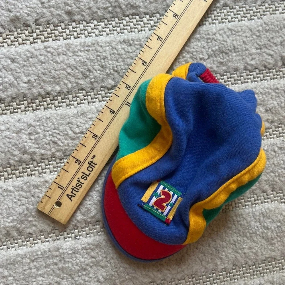 VTG Color Block striped baby hat Convertible Retro Kidcore Summer Vacation